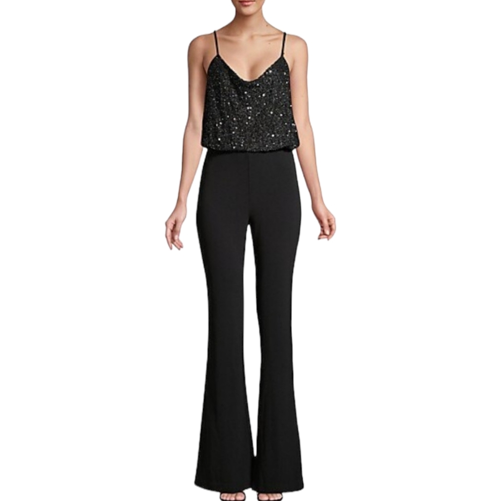 Parker Perth Black Sequined Wide Leg Jumpsuit Size 18W